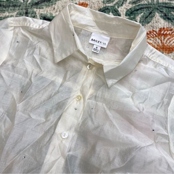 BAILEY 44 Semi Sheer Button Down Top With Rhinestone Accent Size Small - Picture 3 of 10